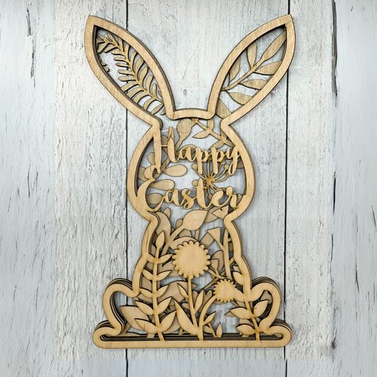 Wood Blanks Layered Floral Easter Rabbit