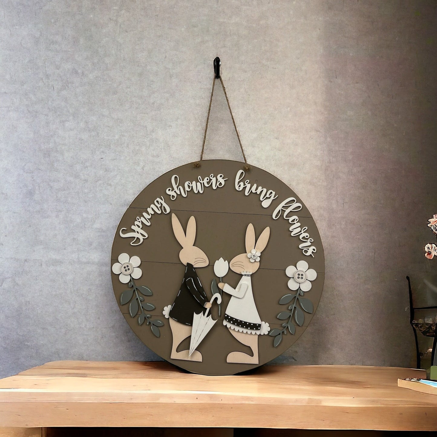 Wood Blanks Bunny Spring Brings Flowers Sign