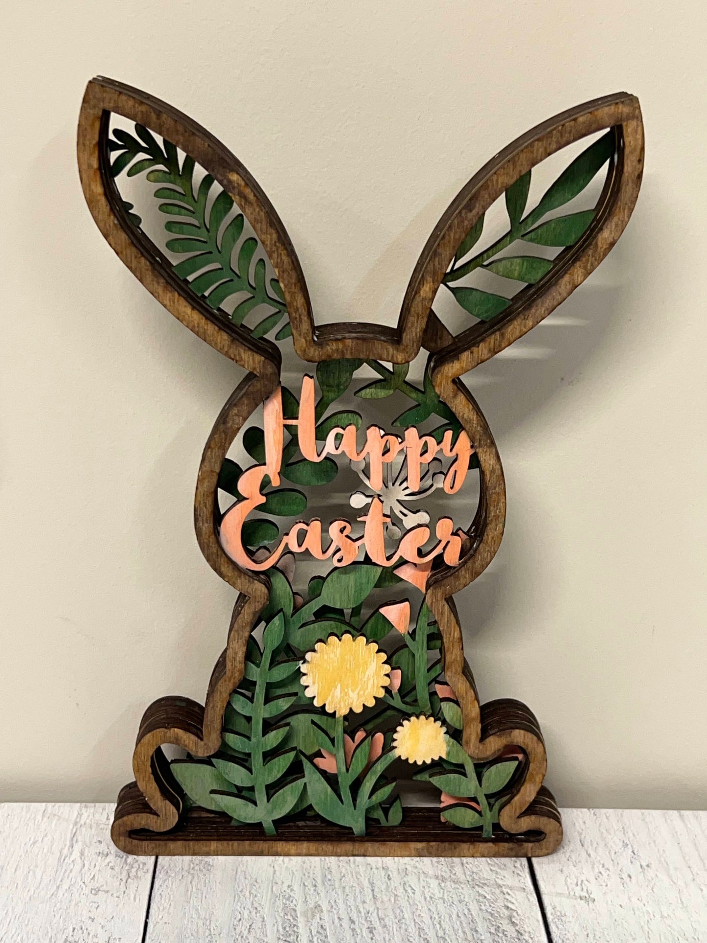 Wood Blanks Layered Floral Easter Rabbit