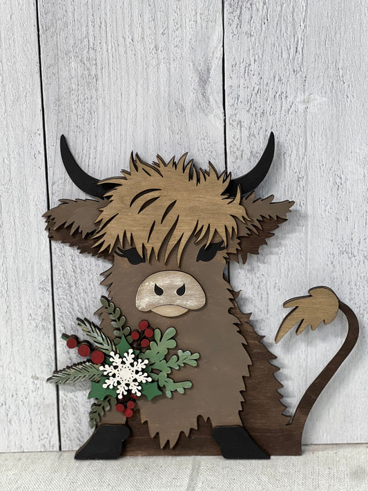 Wood Blank Highlander Christmas Cow
