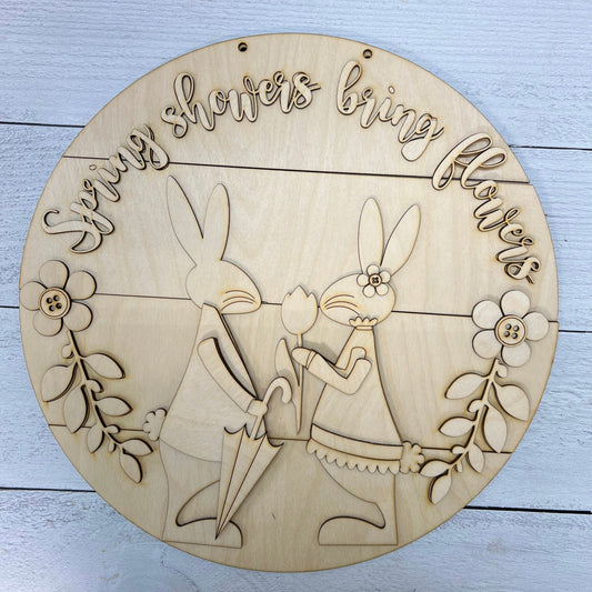Wood Blanks Bunny Spring Brings Flowers Sign