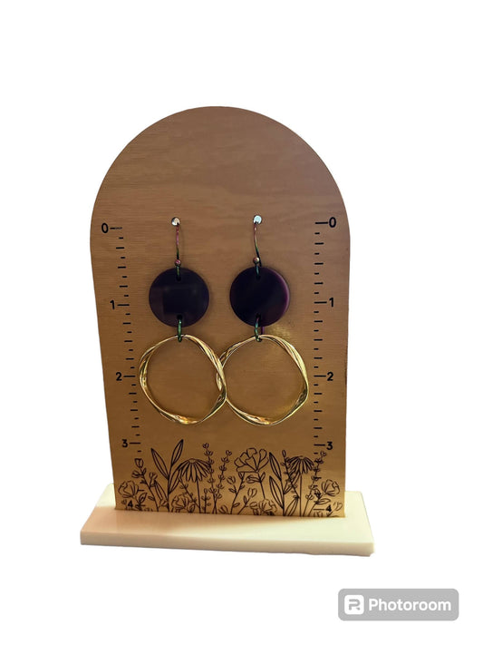 Plum Acrylic and Gold Hoop Earrings