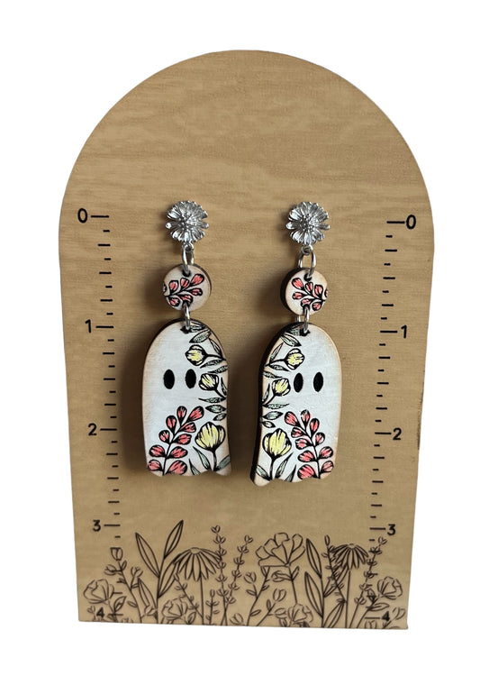 Adorable Floral Ghost Dangle Earrings